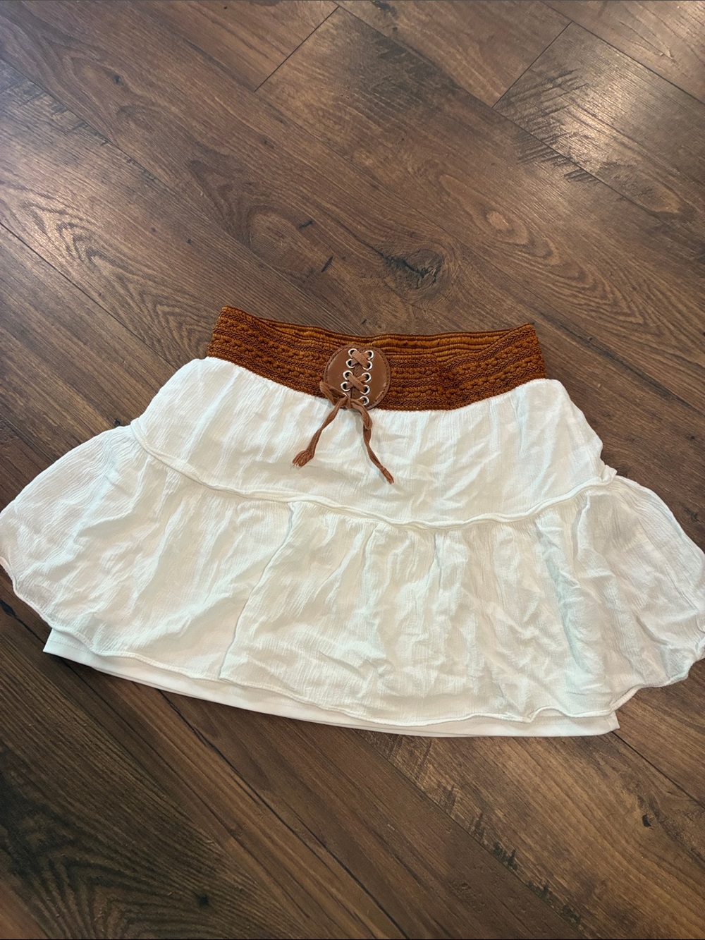 Girl’s White Tiered Skirt with Brown Smocked Waist